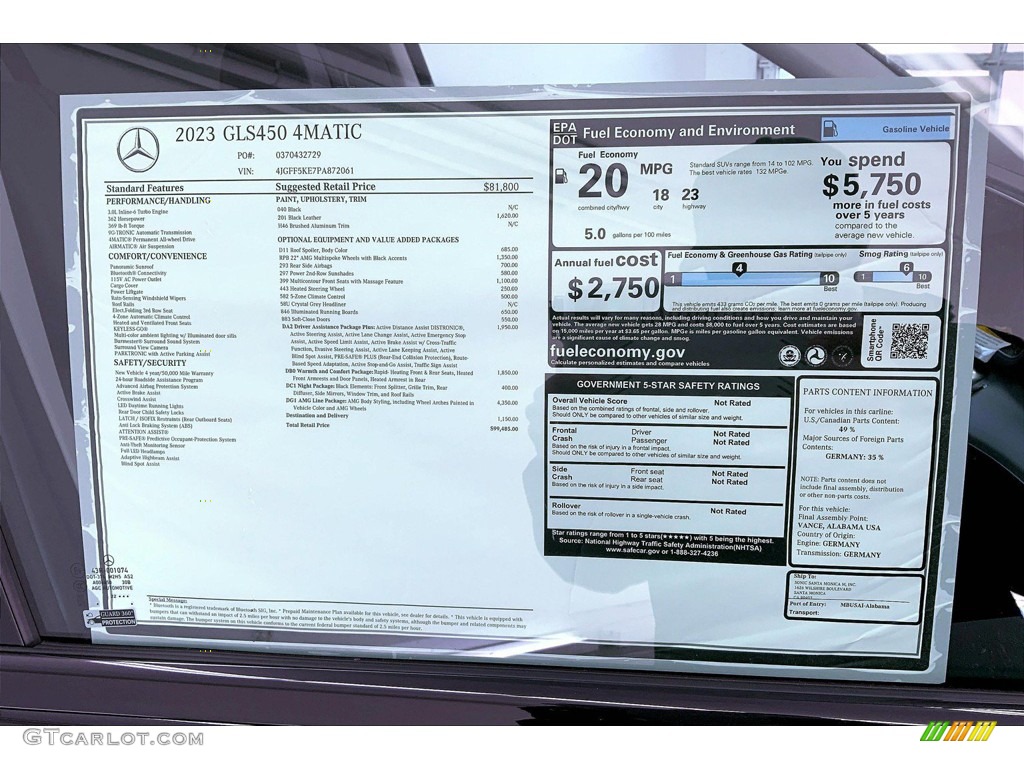 2023 Mercedes-Benz GLS 450 4Matic Window Sticker Photo #145322321