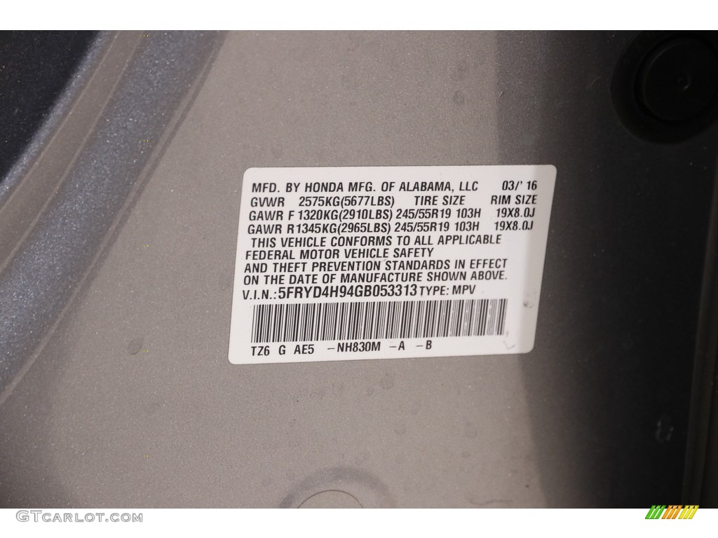 2016 MDX Color Code NH830M for Lunar Silver Metallic Photo #145323631