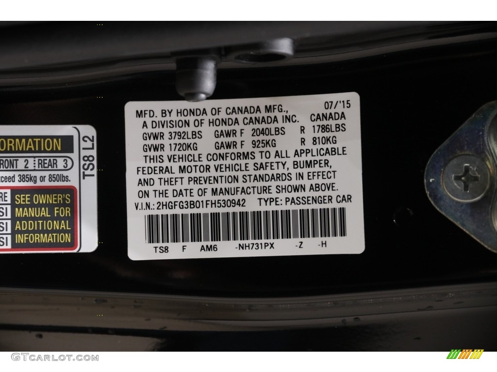 2015 Honda Civic EX-L Coupe Color Code Photos
