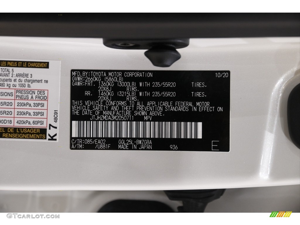 2021 RX Color Code 085 for Eminent White Pearl Photo #145343811