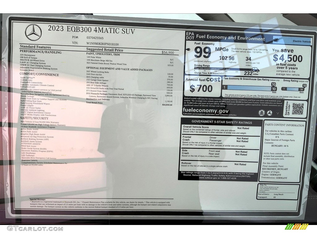 2023 Mercedes-Benz EQB 300 4Matic Window Sticker Photo #145351438