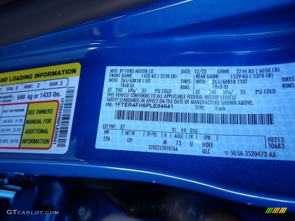 2023 Ranger Color Code E7 for Velocity Blue Metallic Photo #145355712