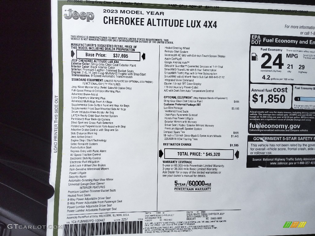 2023 Jeep Cherokee Altitude Lux 4x4 Window Sticker Photo #145358478