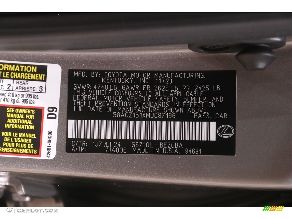 2021 Lexus ES 350 F Sport Color Code Photos