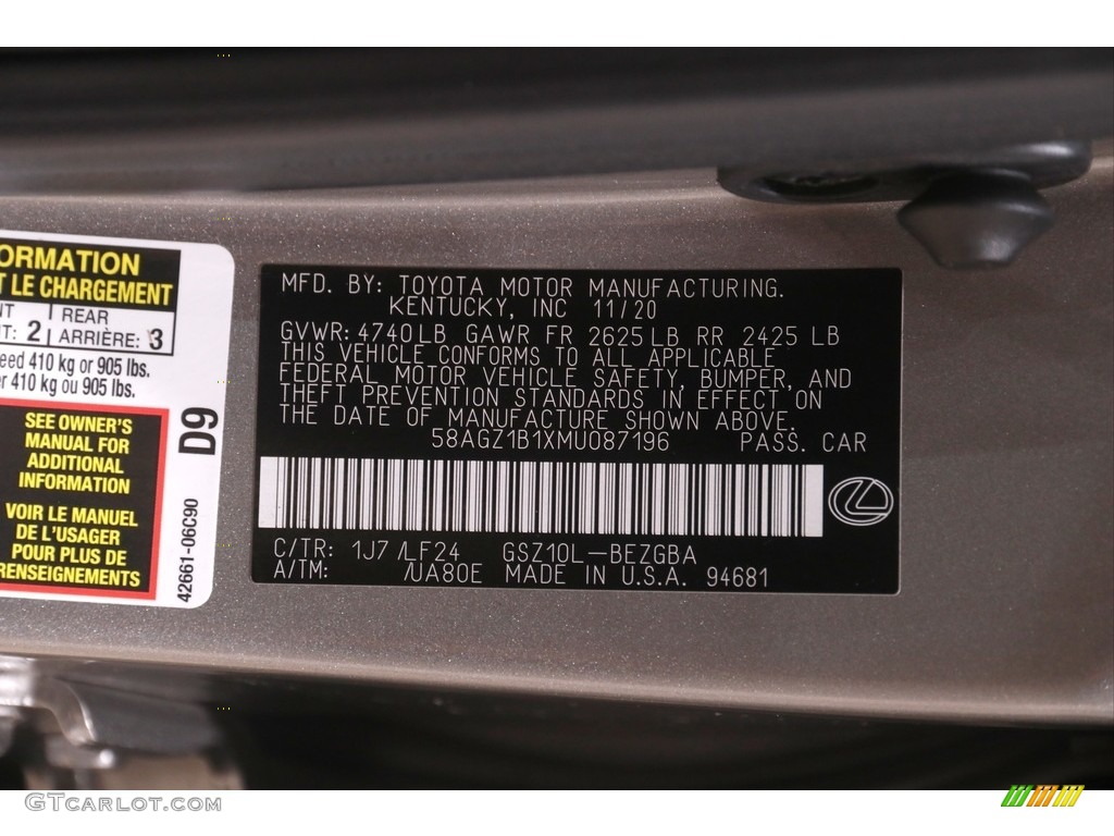 2021 ES 350 F Sport - Atomic Silver / Black photo #20