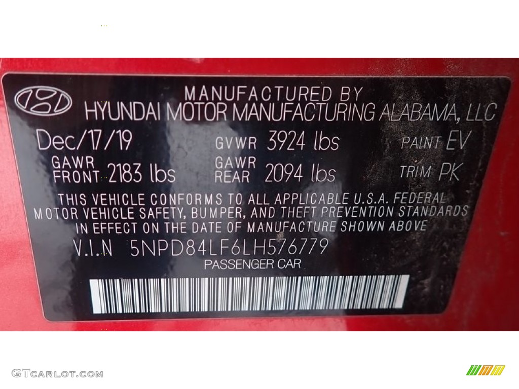 2020 Elantra SEL - Scarlet Red Pearl / Gray photo #42