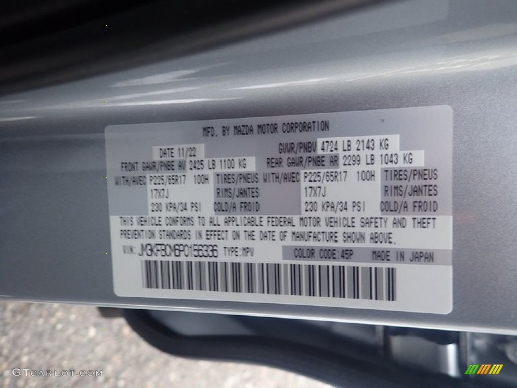 2023 CX-5 Color Code 45P for Sonic Silver Metallic Photo #145375906