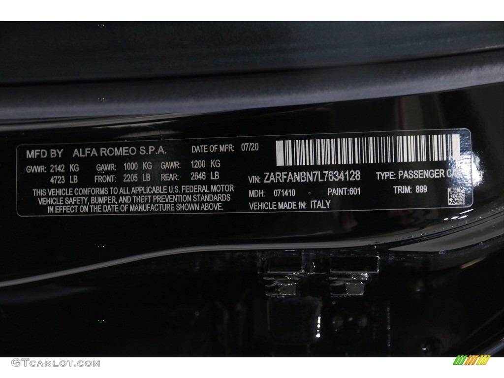 2020 Alfa Romeo Giulia TI AWD Color Code Photos