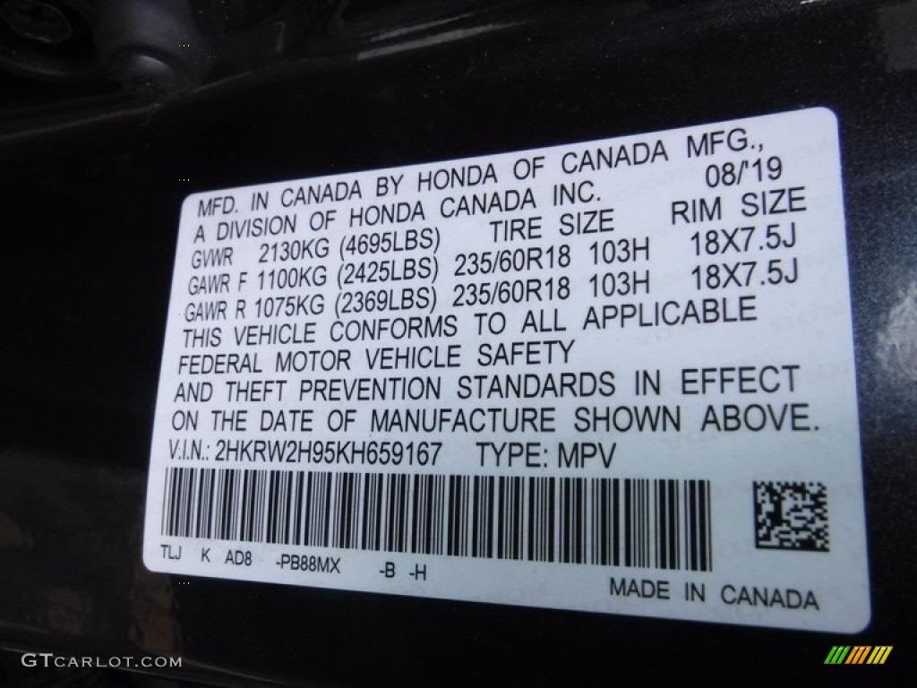 2019 CR-V Touring AWD - Gunmetal Metallic / Gray photo #34