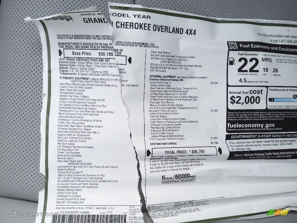2023 Jeep Grand Cherokee Overland 4x4 Window Sticker Photos