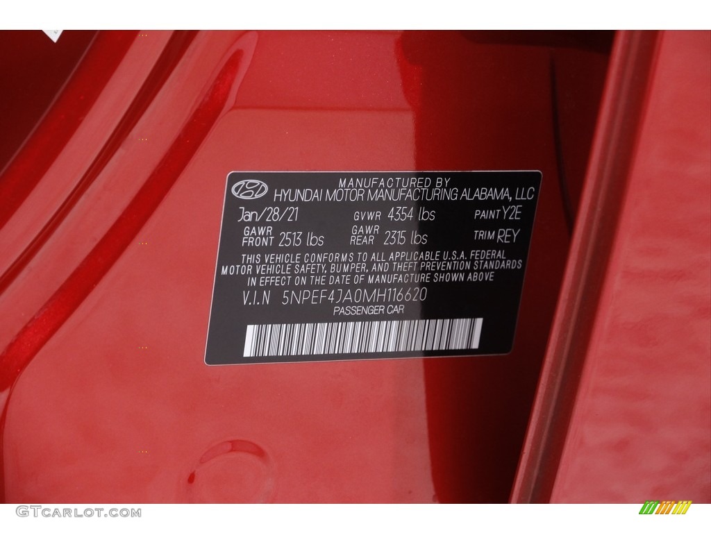 2021 Hyundai Sonata SEL Color Code Photos