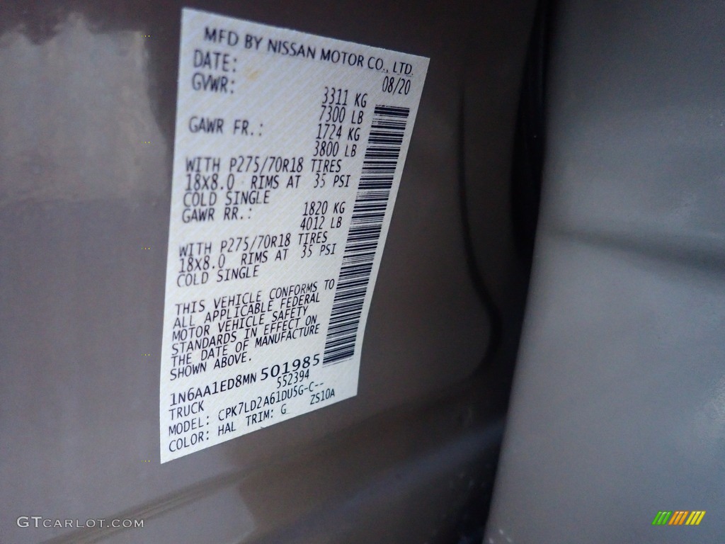 2021 Nissan Titan Pro-4X Crew Cab 4x4 Color Code Photos