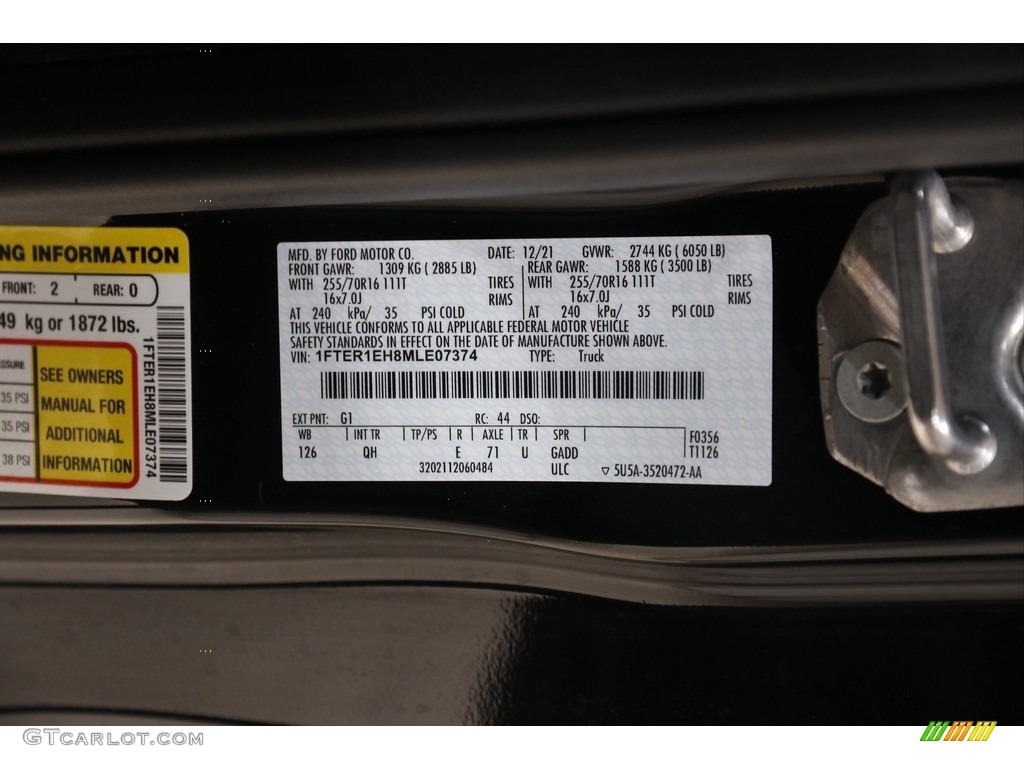 2021 Ford Ranger XL SuperCab Color Code Photos
