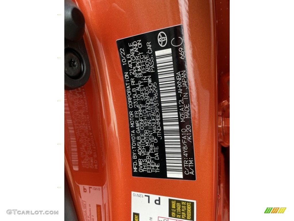 2023 Corolla Hatchback Color Code 4Y8 for Inferno Photo #145399570