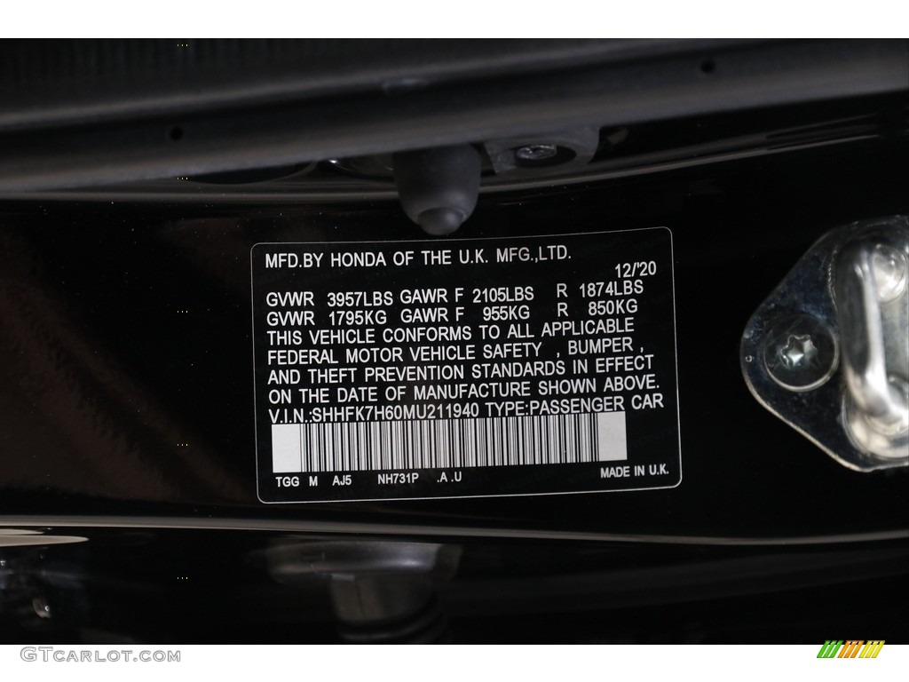 2021 Civic EX Hatchback - Crystal Black Pearl / Black photo #22
