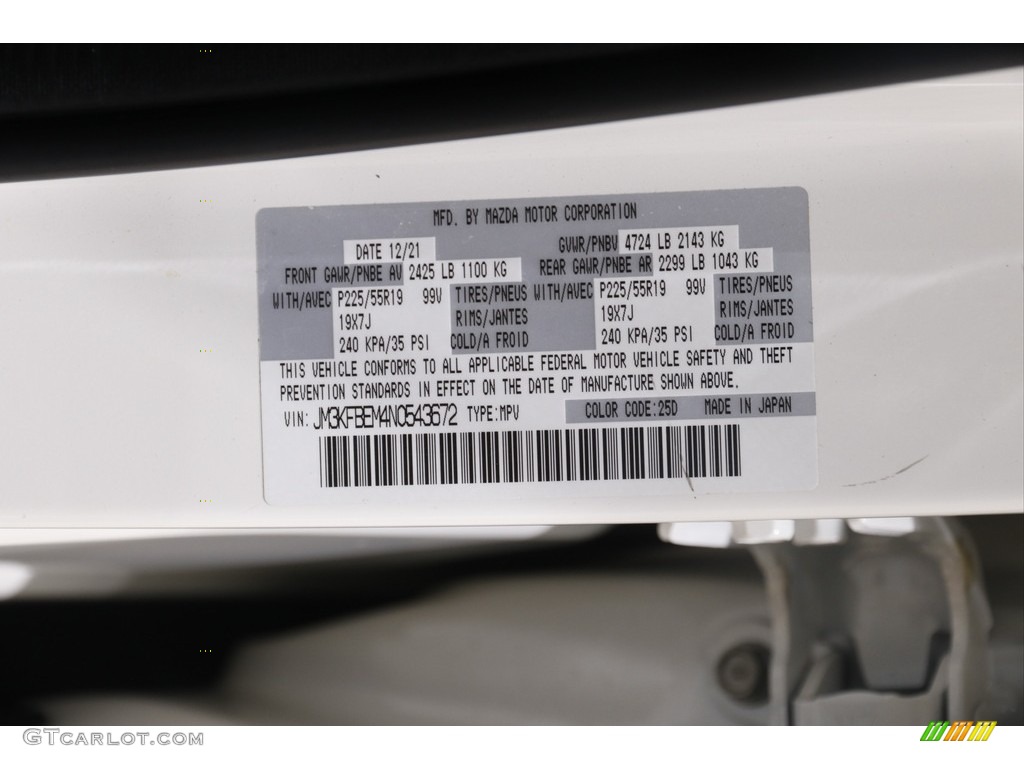 2022 CX-5 Color Code 25D for Snowflake White Pearl Mica Photo #145405425