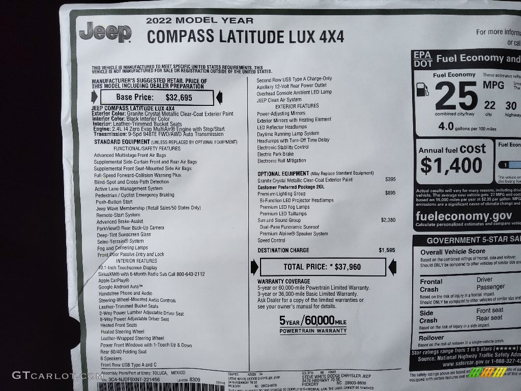 2022 Jeep Compass Latitude Lux 4x4 Window Sticker Photo #145414852