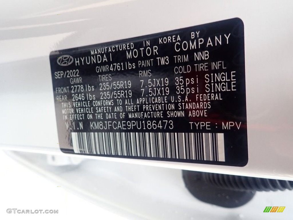 2023 Tucson Color Code TW3 for White Pearl Photo #145420524