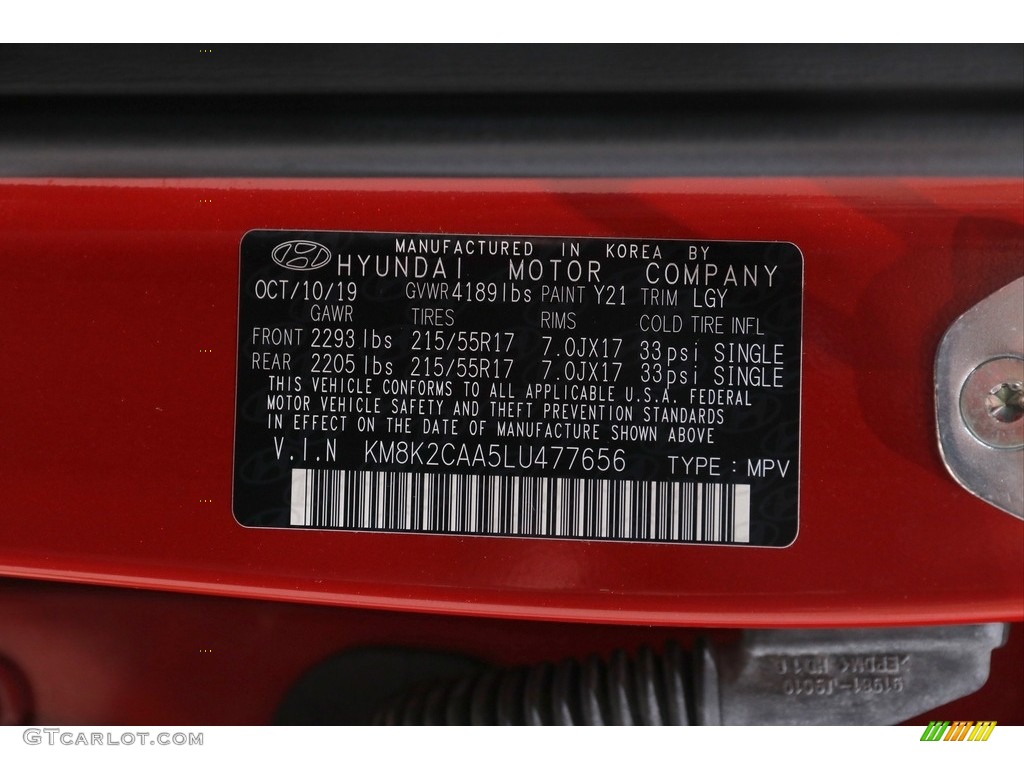 2020 Kona SEL AWD - Pulse Red / Gray/Black photo #21