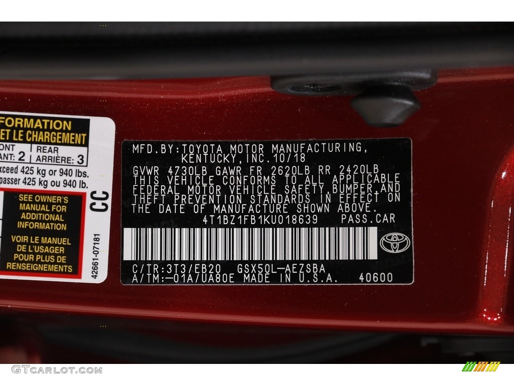 2019 Avalon Color Code 3T3 for Ruby Flare Pearl Photo #145423304