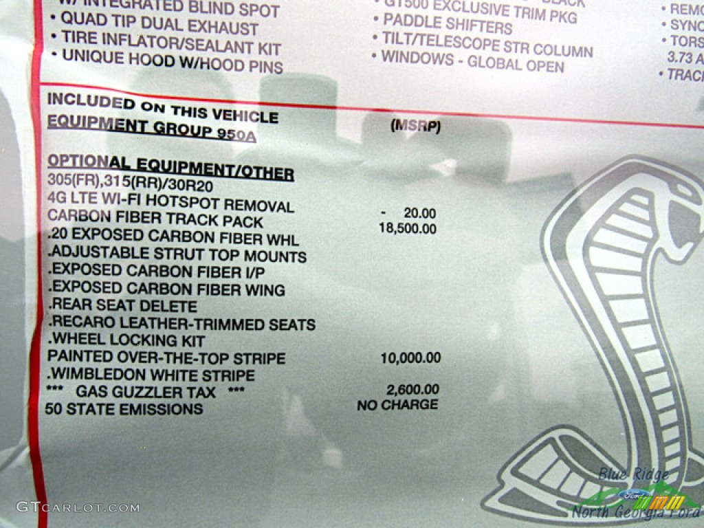2022 Ford Mustang Shelby GT500 Window Sticker Photo #145425477