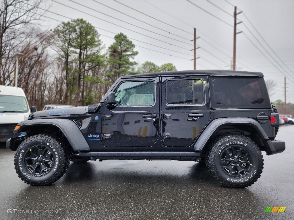 Black 2023 Jeep Wrangler Unlimited Willys 4XE Hybrid Exterior Photo #145427241