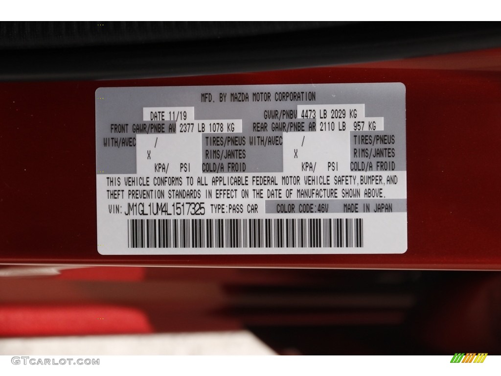 2020 Mazda6 Color Code 46V for Soul Red Crystal Metallic Photo #145440373
