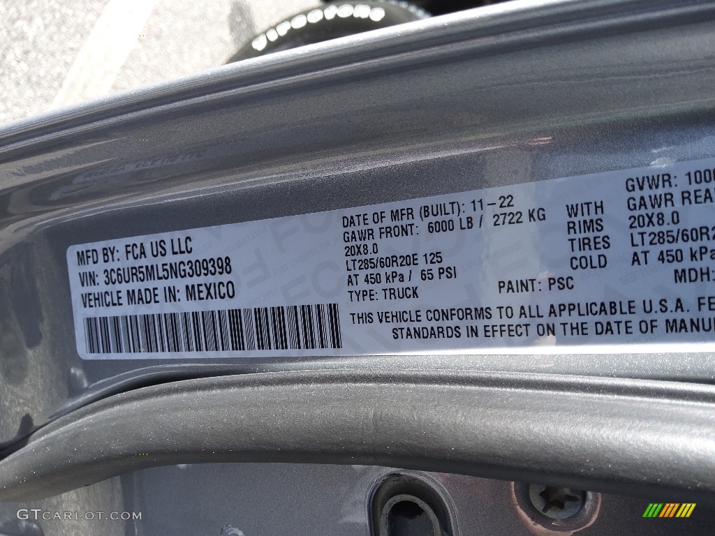 2022 Ram 2500 Big Horn Mega Cab 4x4 Color Code Photos