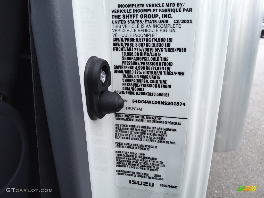 2022 Isuzu N Series Truck NPR-HD Chassis Info Tag Photo #145449307
