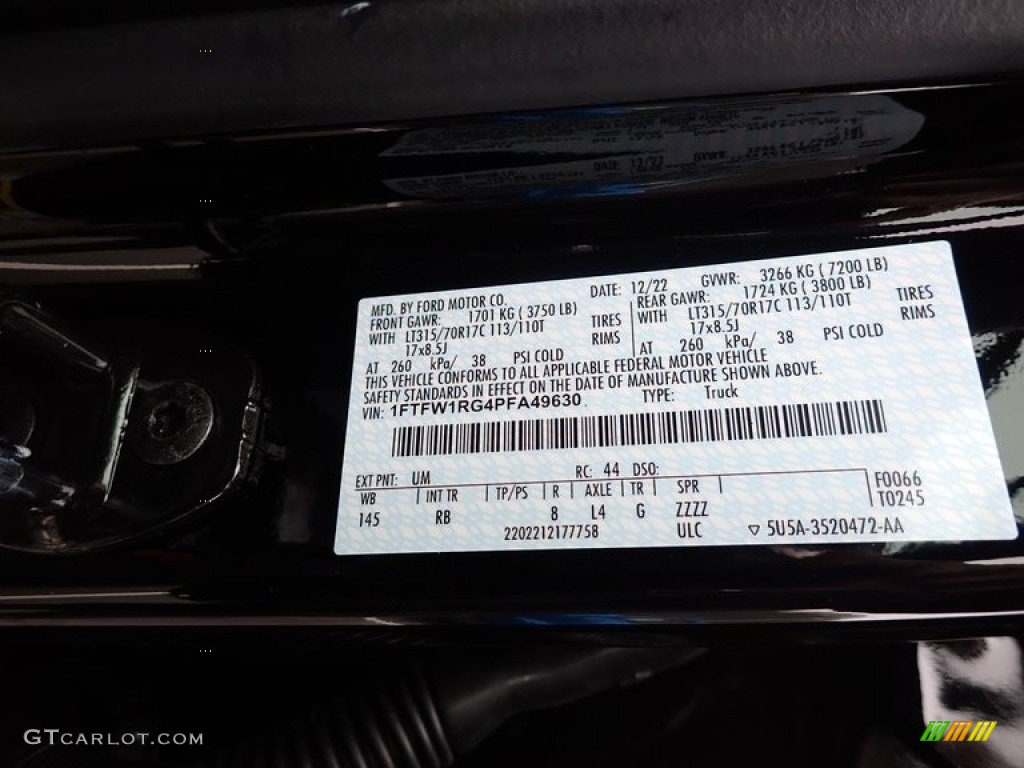 2023 F150 Color Code UM for Agate Black Metallic Photo #145457746