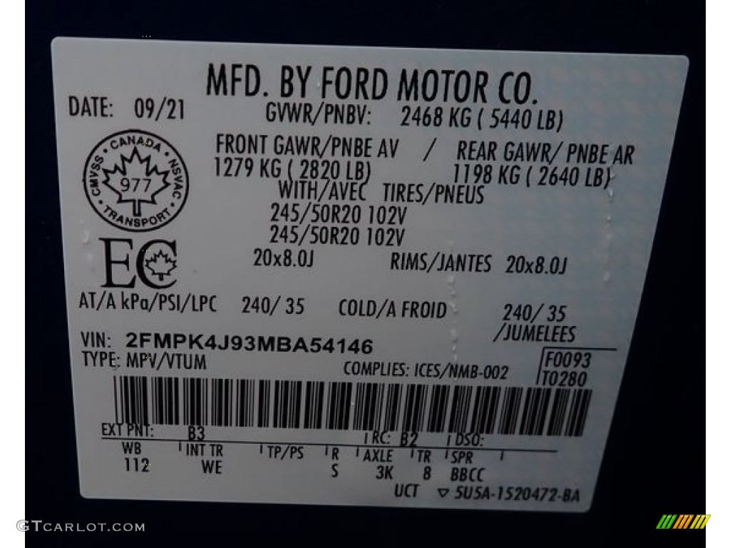 2021 Ford Edge ST-Line AWD Color Code Photos