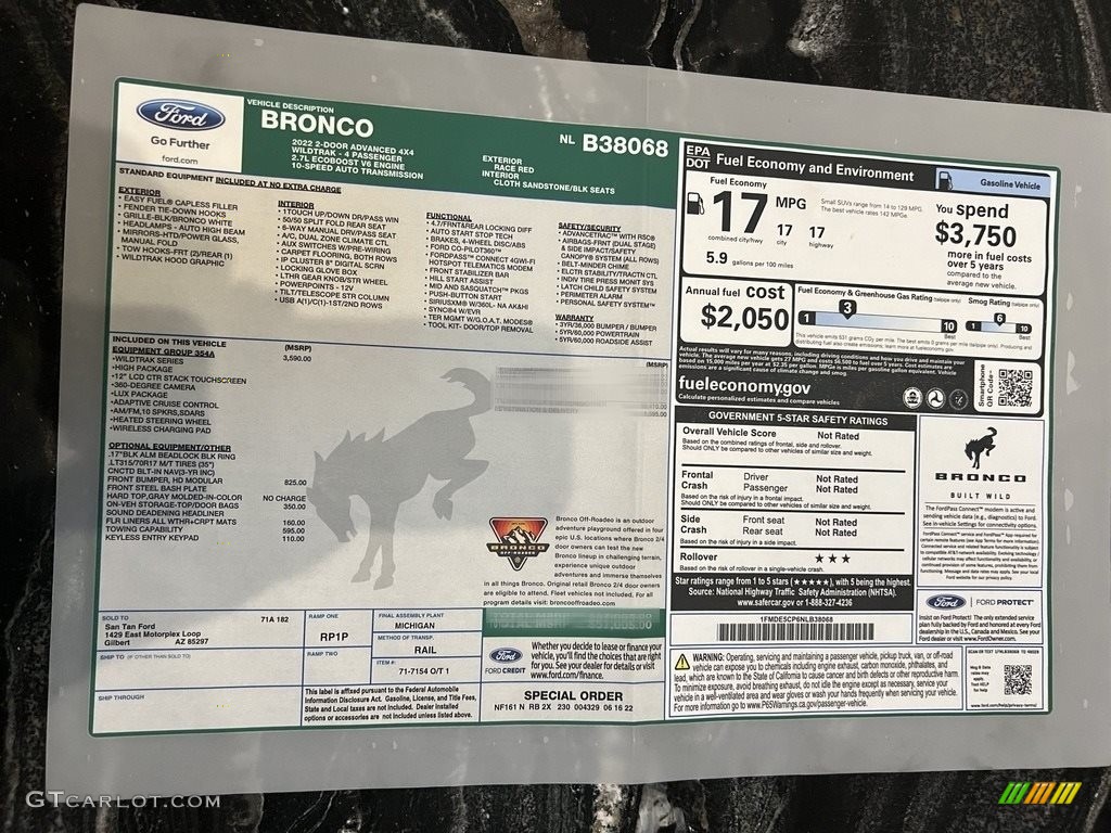 2022 Ford Bronco Wildtrak 4x4 2-Door Window Sticker Photo #145461214