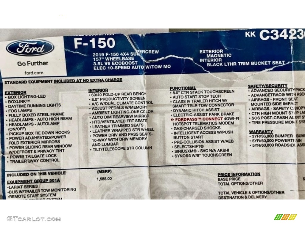 2019 Ford F150 Lariat SuperCrew 4x4 Window Sticker Photo #145461727