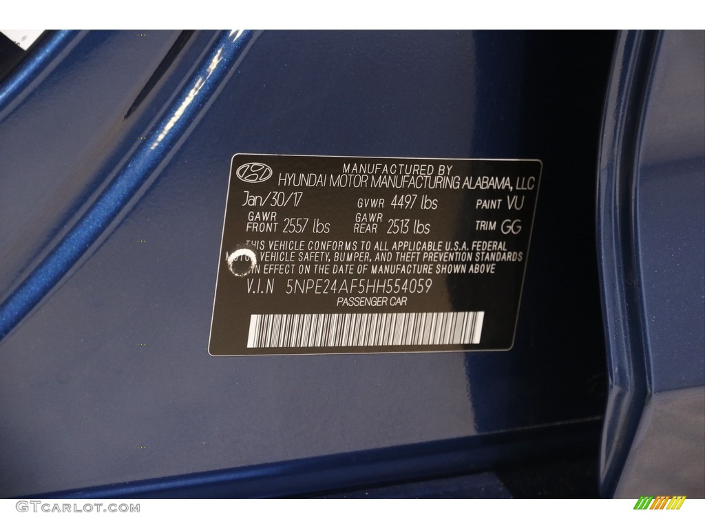 2017 Sonata SE - Lakeside Blue / Gray photo #20