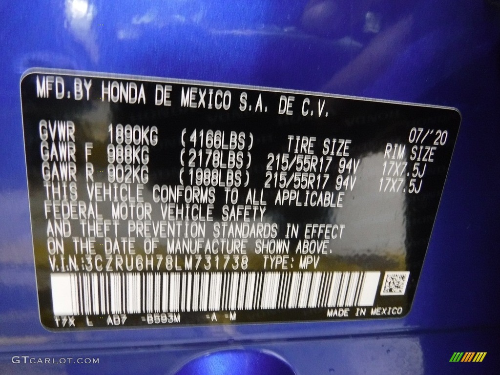 2020 HR-V EX-L AWD - Aegean Blue Metallic / Black photo #32