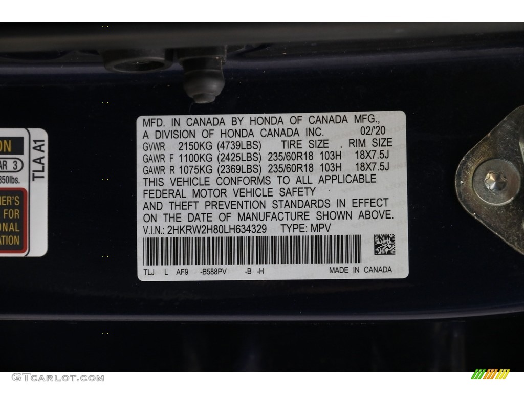 2020 CR-V EX-L AWD - Obsidian Blue Pearl / Gray photo #23