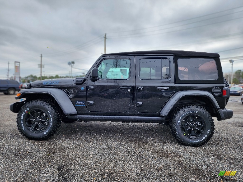 Black 2023 Jeep Wrangler Unlimited Sahara 4XE Hybrid Exterior Photo #145474365