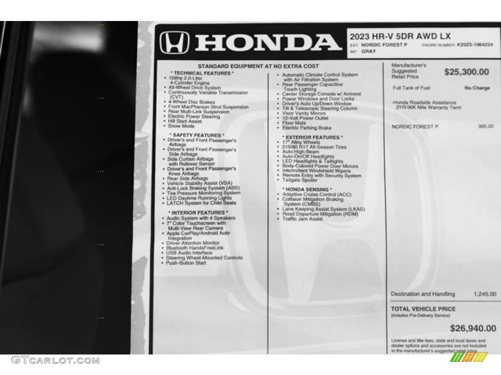 2023 Honda HR-V LX AWD Window Sticker Photo #145474884