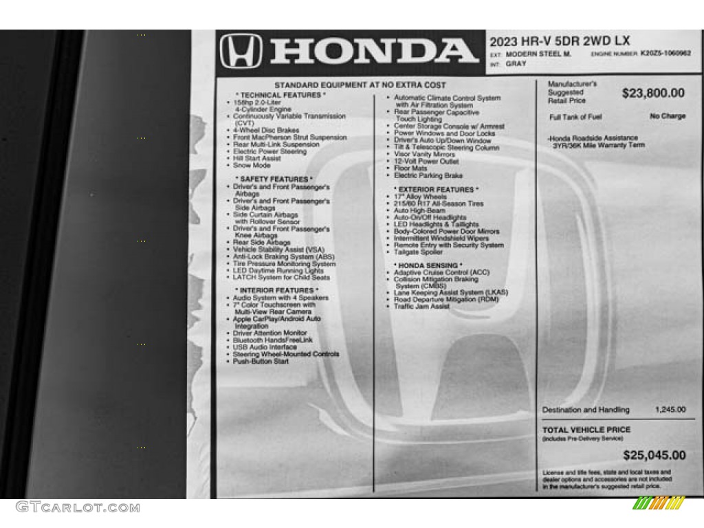 2023 Honda HR-V LX Window Sticker Photo #145481419