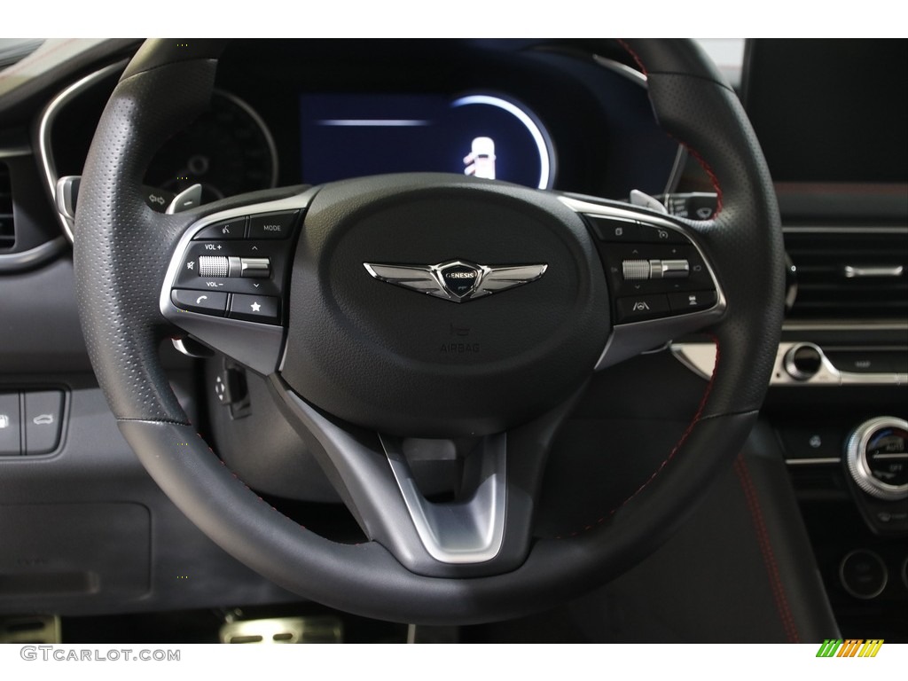 2022 Genesis G70 3.3T AWD Black/Red Steering Wheel Photo #145483155