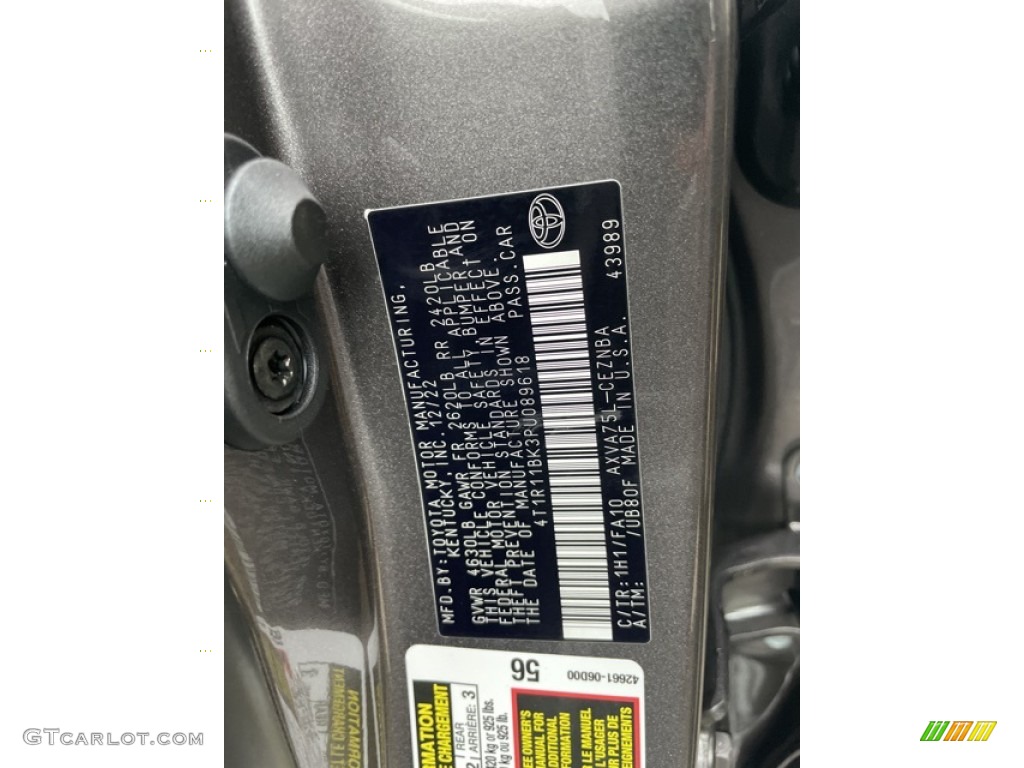 2023 Toyota Camry LE AWD Color Code Photos