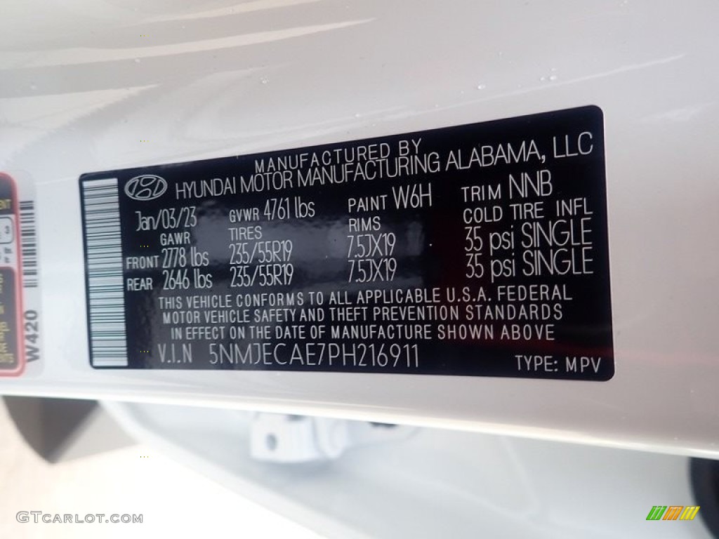2023 Tucson Color Code W6H for Serenity White Photo #145508121