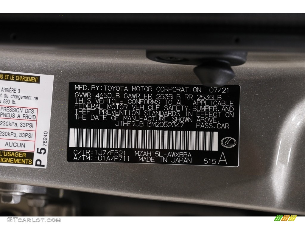 2021 UX Color Code 1J7 for Atomic Silver Photo #145508406