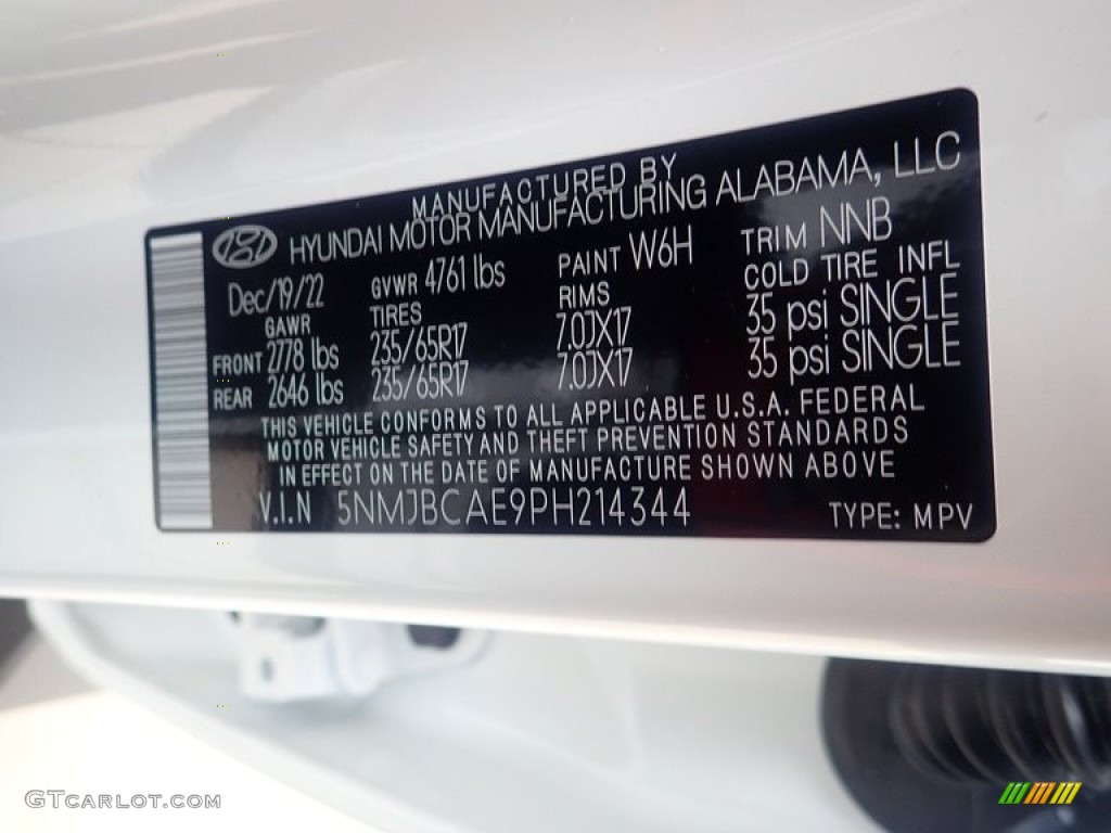 2023 Tucson Color Code W6H for Serenity White Photo #145508562