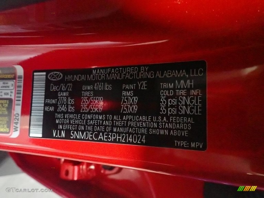 2023 Tucson Color Code Y2E for Calypso Red Pearl Photo #145508997