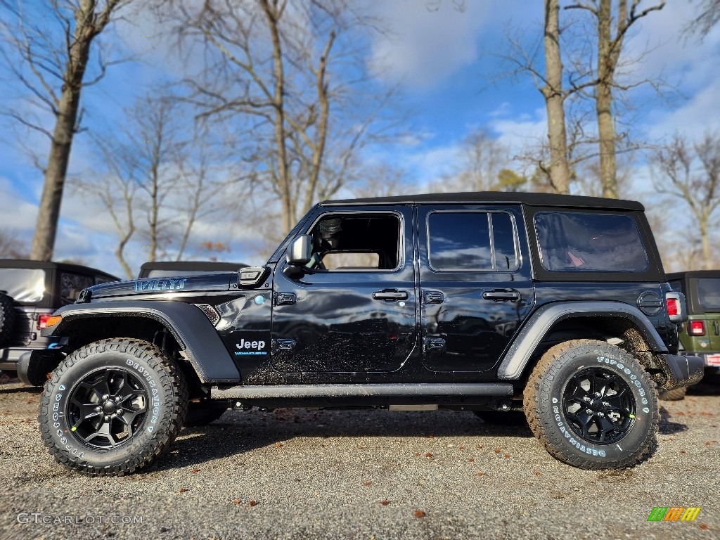 Black 2023 Jeep Wrangler Unlimited Willys 4XE Hybrid Exterior Photo #145511436