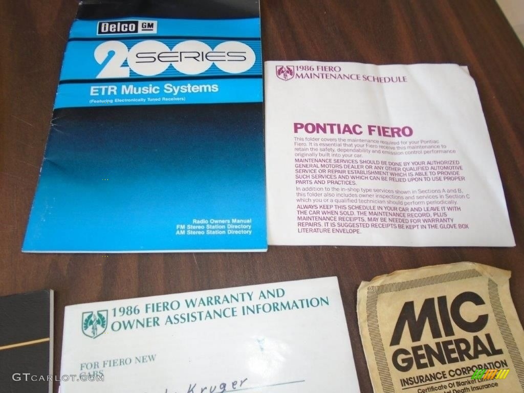 1986 Pontiac Fiero GT Books/Manuals Photo #145511853