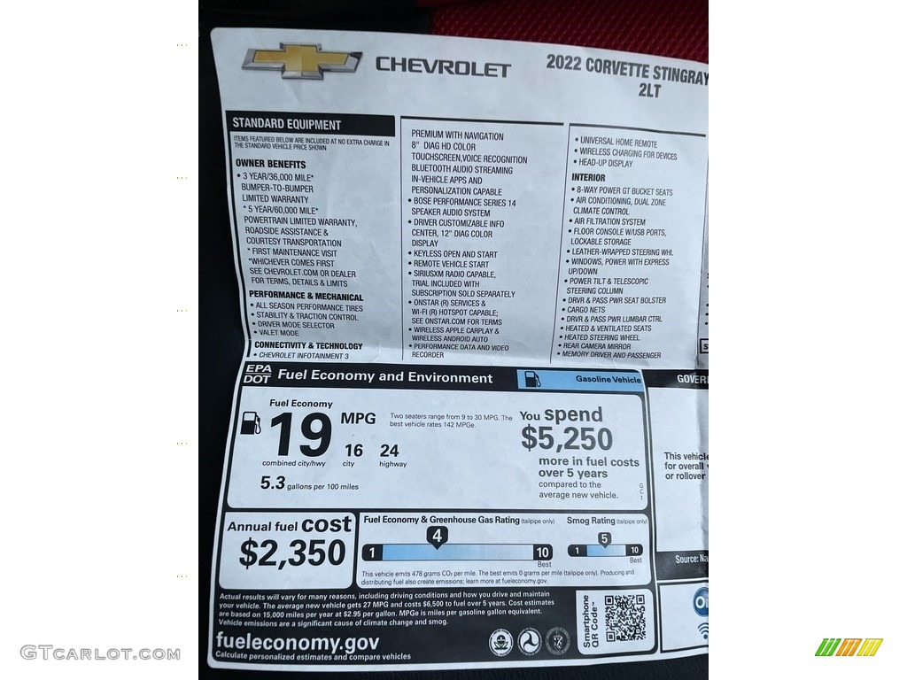 2022 Chevrolet Corvette Stingray Convertible Window Sticker Photo #145512297