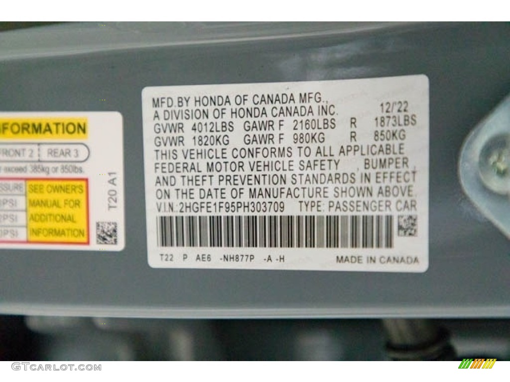 2023 Civic Color Code NH877P for Sonic Gray Pearl Photo #145513461