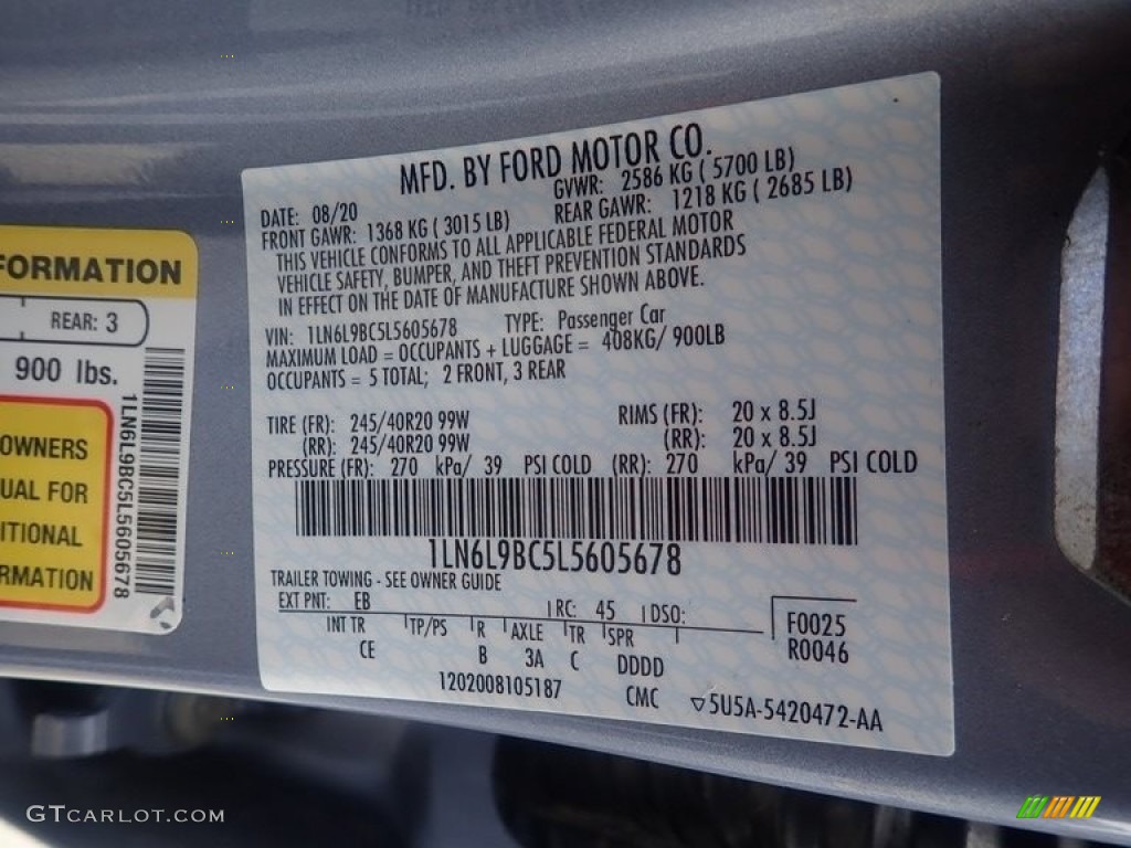 2020 Lincoln Continental Black Label AWD Color Code Photos